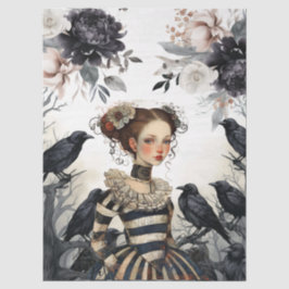 Papel De Seda Chica Gótica Flores Vintage & Decoupage de Cuervo