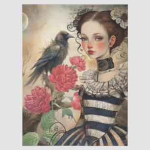 Papel De Seda Chica gótica victoriana y fantasía de cuervo