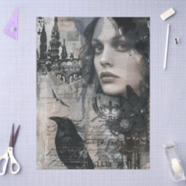 Papel De Seda Chica Gótica Vintage y Decoupage de Cuervo