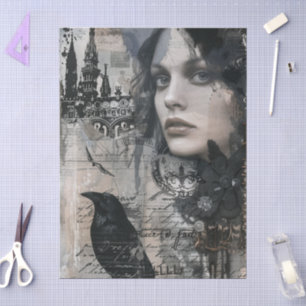 Papel De Seda Chica Gótica Vintage y Decoupage de Cuervo