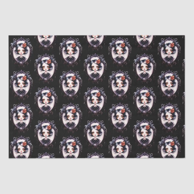 Papel De Seda Chica gótico espejo victoriano Halloween negro (Anverso)