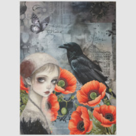 Papel De Seda Chica gótico oscuro Raven Red Poppies Resumen Arte