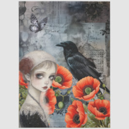 Papel De Seda Chica gótico oscuro Raven Red Poppies Resumen Arte