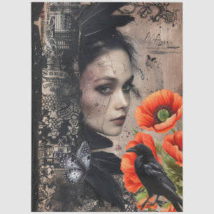 Papel De Seda Chica gótico oscuro Raven Red Poppies Resumen Arte