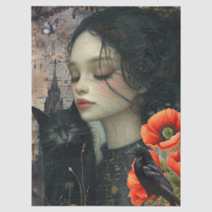 Papel De Seda Chica gótico oscuro Raven Red Poppies Resumen Arte