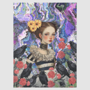 Papel De Seda Chica gótico Vintage Florals & Raven Decoupage