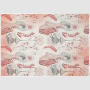 Papel De Seda Chica japonés de arte acuarela y Koi Fish