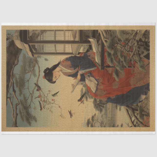 Papel De Seda Chica japonés tradicional de madera con libro (Anverso)