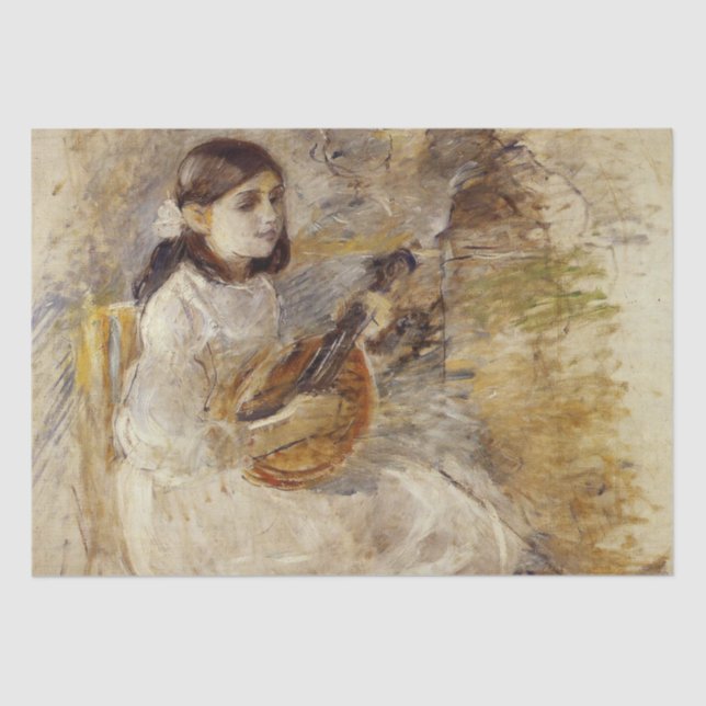 Papel De Seda Chica jugando al mandolín (por Berthe Morisot) (Anverso)
