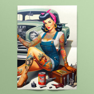 Papel De Seda Chica mecánica tatuada de pinup
