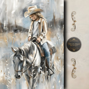 Papel De Seda Chica montando caballo Escena western Decoupage