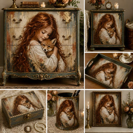 Papel De Seda Chica pelirroja bebé zorro Decoupage