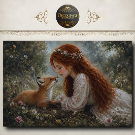 Papel De Seda Chica pelirroja Fox Meadow Decoupage