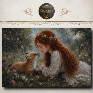 Papel De Seda Chica pelirroja Fox Meadow Decoupage