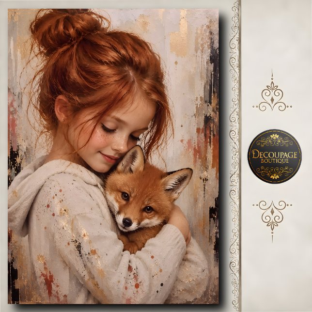 Papel De Seda Chica pelirroja zorro decoupage (Redhead Girl Fox Decoupage Tissue Paper)