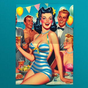 Papel De Seda Chica pin-up de fiesta de piscina vintage