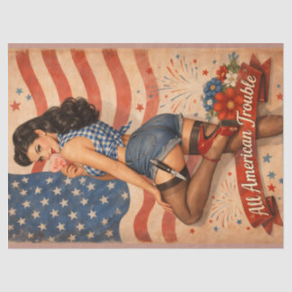 Papel De Seda Chica Pin Up Todo Americano Patriótico Retro