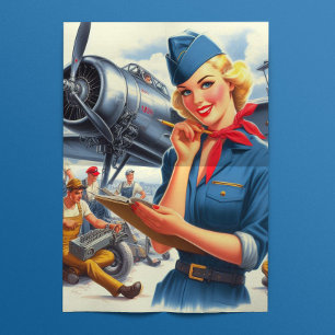 Papel De Seda Chica Pinup Piloto de Avión Retro