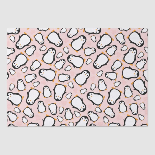 Papel De Seda Chica rosa de Cute Penguin Baby Shower (Anverso)