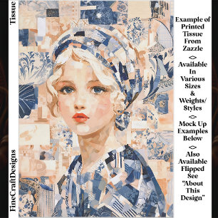Papel De Seda Chica Rubia, Azul y Crema Patchwork EC2L Decoupage