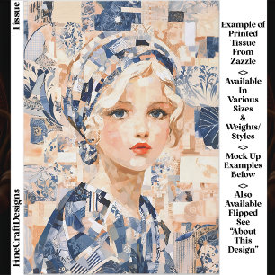 Papel De Seda Chica Rubia, Azul y Crema Patchwork EC2R Decoupage