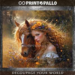 Papel De Seda Chica rubia y su caballo querido - 