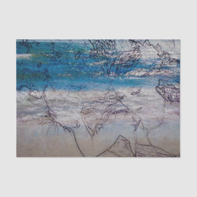 Papel De Seda Chica Sirenita Olas del Océano Blanco Azul (Anverso)