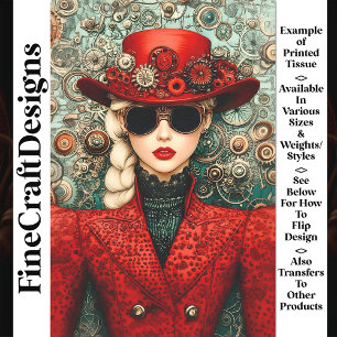 Papel De Seda Chica Steampunk Femenina en Traje Rojo U3 Decoupag
