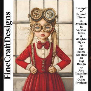 Papel De Seda Chica Steampunk Rubia y Monada con Decoupage Rojo 