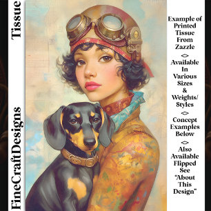 Papel De Seda Chica Steampunk y perro Dachshund DH6L Decoupage