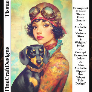 Papel De Seda Chica Steampunk y Perro Dachshund DH6LF Decoupage