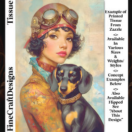 Papel De Seda Chica Steampunk y perro Dachshund DH6R Decoupage