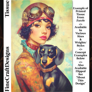 Papel De Seda Chica Steampunk y perro Dachshund DH6RF Decoupage