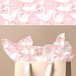 Papel De Seda Chica Swan Nombre de cumpleaños Blanco rosado