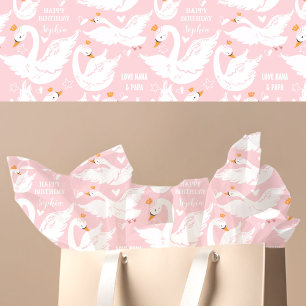 Papel De Seda Chica Swan Nombre de cumpleaños Blanco rosado