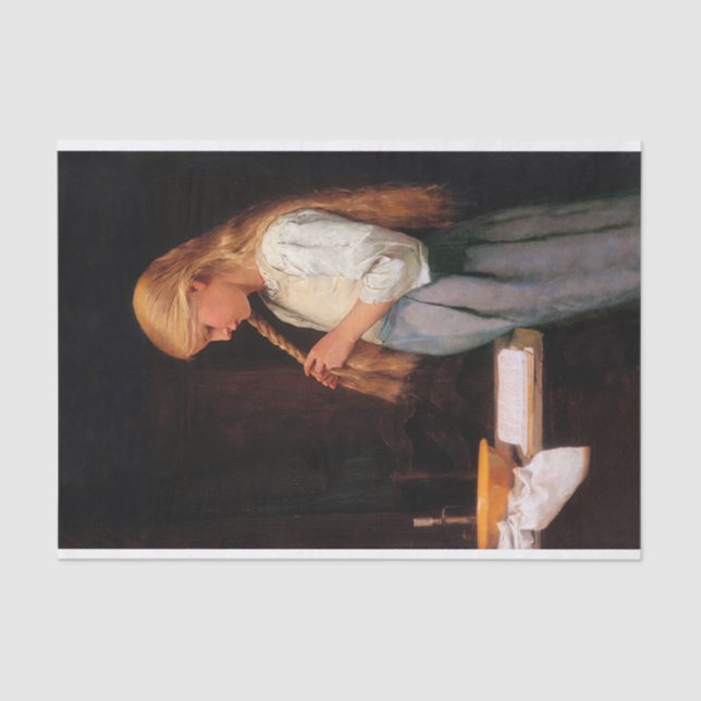 Papel De Seda Chica trenzando el pelo por Albert Anker  (Anverso)