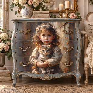 Papel De Seda Chica Victoriana con Pecas y Gato en Decoupage