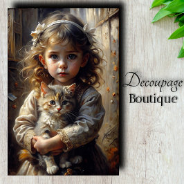 Papel De Seda Chica Victoriana con Pecas y Gato en Decoupage