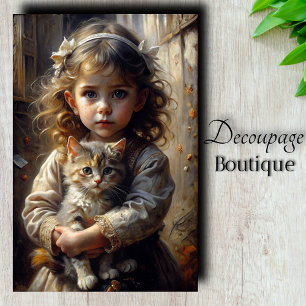Papel De Seda Chica Victoriana con Pecas y Gato en Decoupage