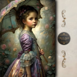 Papel De Seda Chica Victoriana con Sombrilla Floral Decoupage