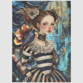 Papel De Seda Chica Victoriana Gótica Afligida Cuervo Floral Tea