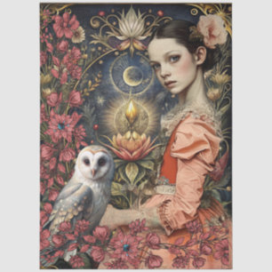 Papel De Seda Chica Victoriana Gótica Collage Floral de Búho Bla