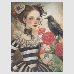 Papel De Seda Chica Victoriana Gótica & Fantasía de Cuervo