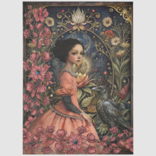 Papel De Seda Chica Victoriana Gótica y Collage Floral de Cuervo