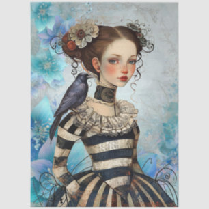 Papel De Seda Chica Victoriana Gótica y Florales Teal de Cuervo