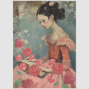 Papel De Seda Chica Victoriana Vintage & Rosas de Col Rojiza