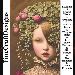 Papel De Seda Chica victoriano, Pink Buds Green Vine BF2 Decoupa