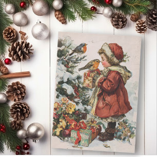 Papel De Seda Chica vintage de Navidad con pájaro