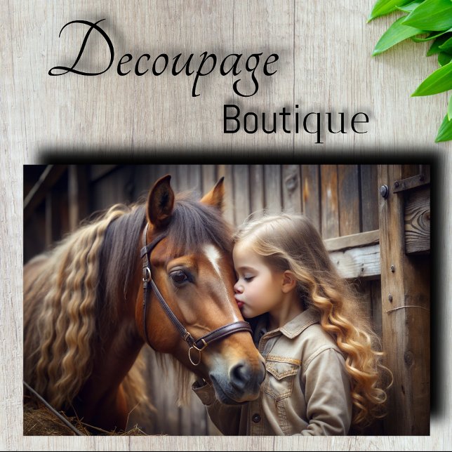 Papel De Seda Chica y Caballo Besándose Decoupage (Girl and Horse Kiss Decoupage Tissue Paper)