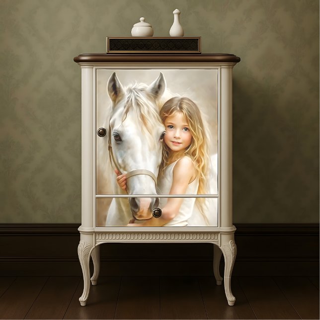 Papel De Seda Chica y caballo blanco Granja de campo decoupage (Girl and White Horse Country Farmhouse Decoupage Tissue Paper)